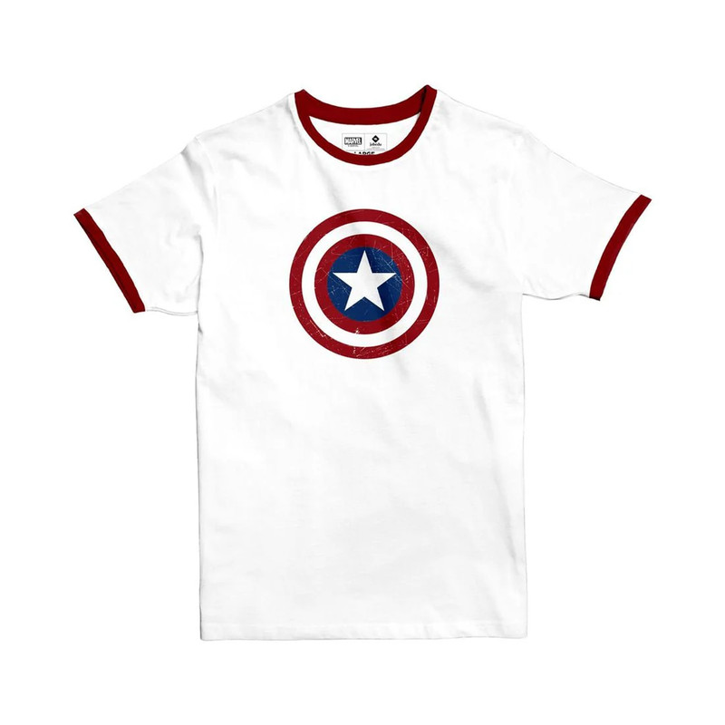 Jobedu Captain America Sheild Ringer T-shirt - M - White/Red - تي-شيرت